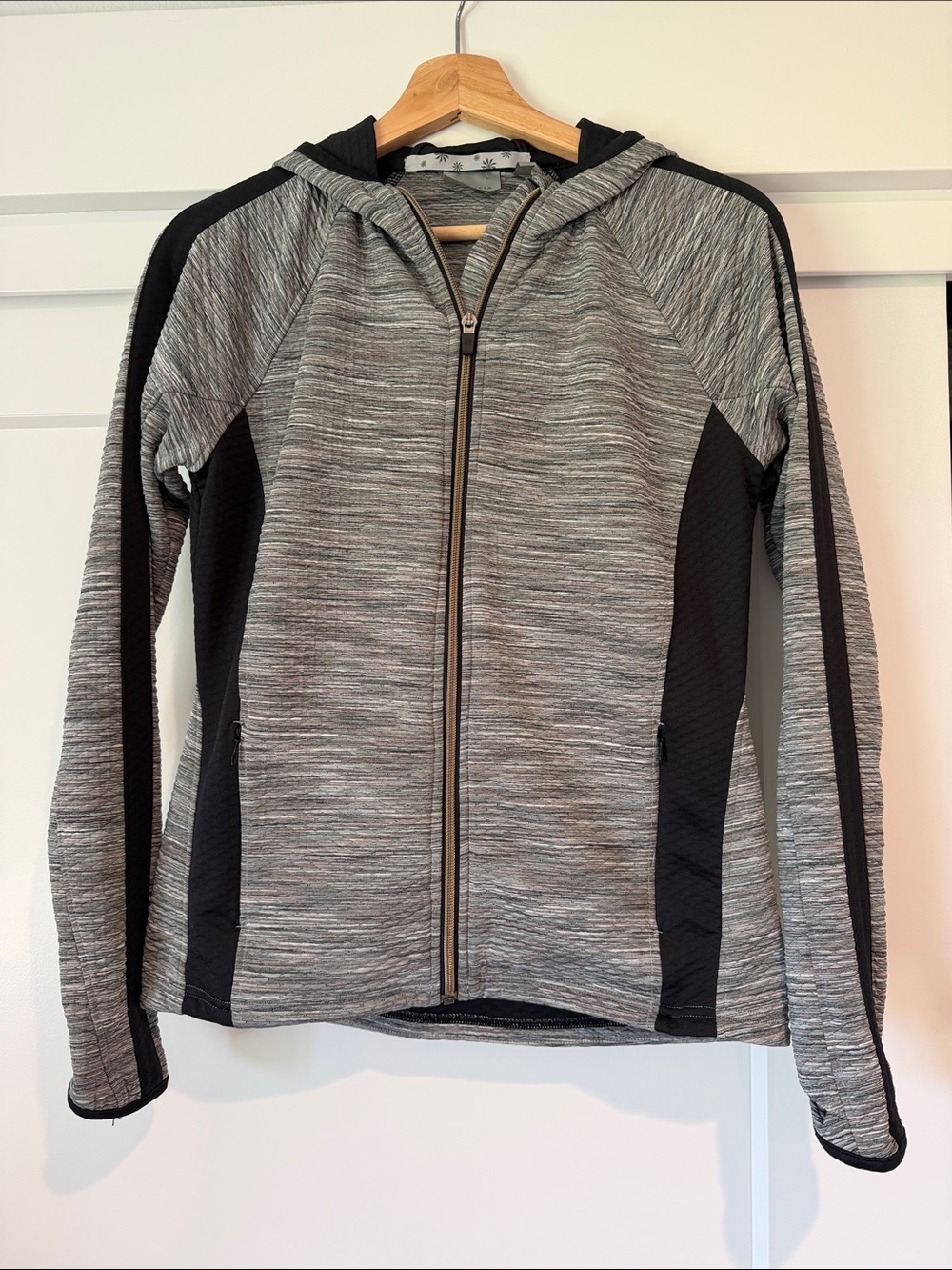 Athleta Gray and Black Hooded Utility Zip Jacket